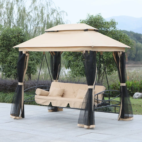 Outdoor Patio Swing with Mesh Wall & Canopy 3-Person