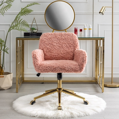 Aurella Faux Fur Desk Chair – Pink Gold Edition
