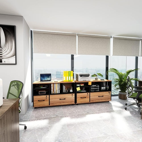 Wooden 2-Drawer Lockable Rolling File Cabinet with Adjustable Shelves