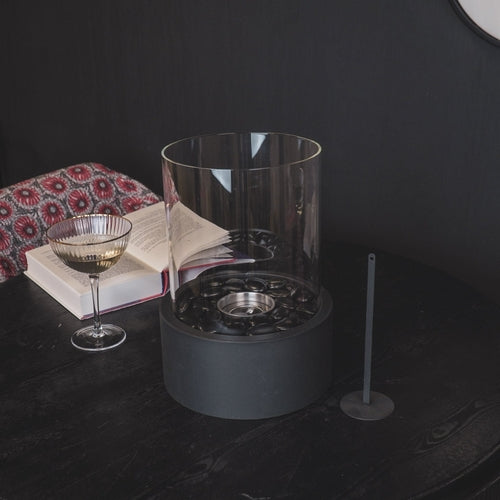 Round Black Metal & Glass Bio-Ethanol Fireplace