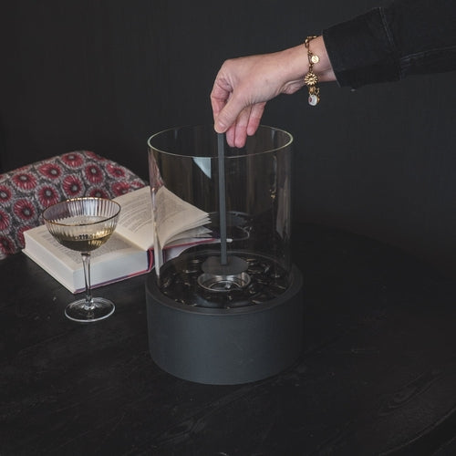 Round Black Metal & Glass Bio-Ethanol Fireplace