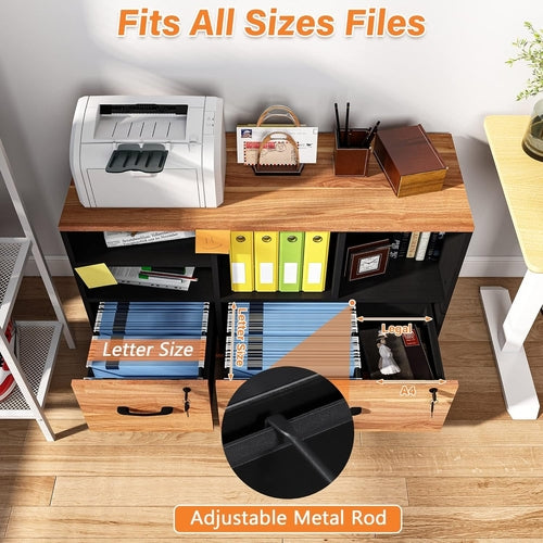 Wooden 2-Drawer Lockable Rolling File Cabinet with Adjustable Shelves