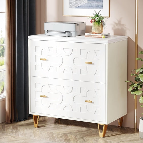 Aurora Luxe White & Gold Lateral Filing Console