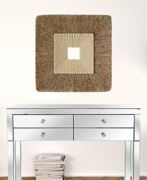 Brown Concave Square Double-Layer Ribbed Wall Plaque – Contemporary Sandstone Art 26"