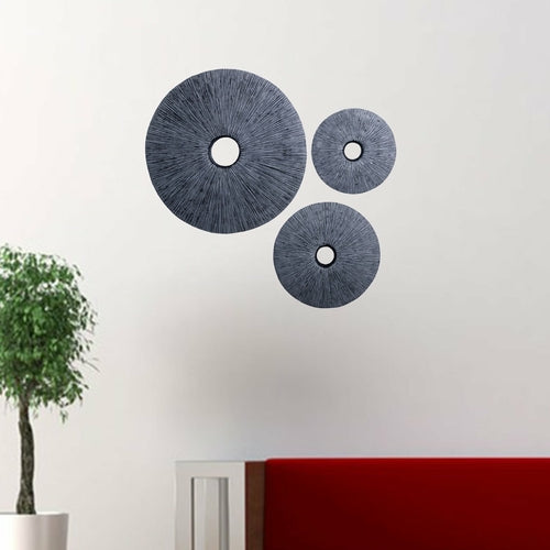 Contemporary Grey Sandstone Round Wall Art with Textured Rib Pattern