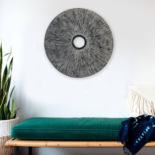 Contemporary Grey Sandstone Round Wall Art with Textured Rib Pattern