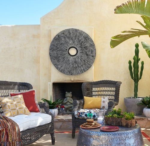 Contemporary Grey Sandstone Round Wall Art with Textured Rib Pattern