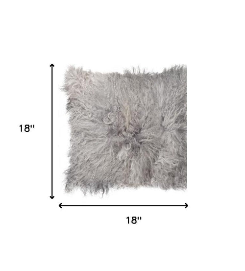 Gray Sheepskin Throw Pillow