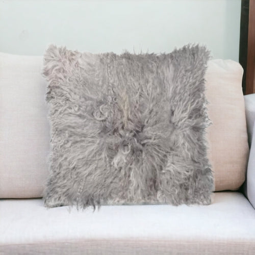Gray Sheepskin Throw Pillow