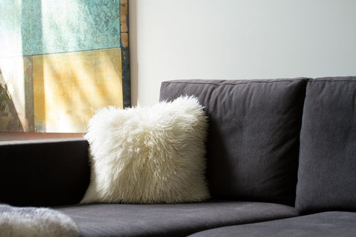 Gray Sheepskin Throw Pillow