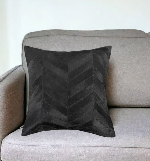 Black Cowhide Throw Pillow