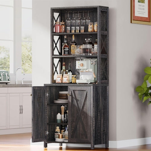 Vintiera Rustic Oak Wine Bar Cabinet with Adjustable Shelving