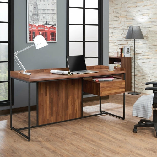 Walnut & Sandy Black Metal Desk – Contemporary Home Office Design 62"