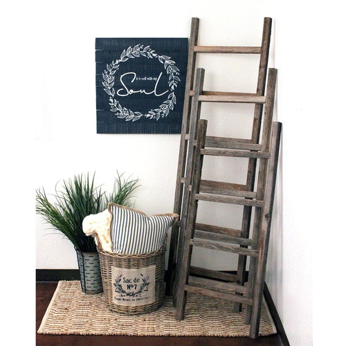 Smoky Black Rustic Ladder Shelf