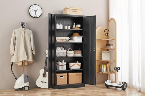 Metal Storage Cabinet With Adjustable Shelves Black