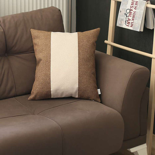 Brown and Ivory Strap Detail Throw Pillow