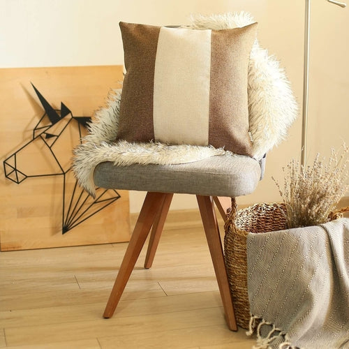 Brown and Ivory Strap Detail Throw Pillow