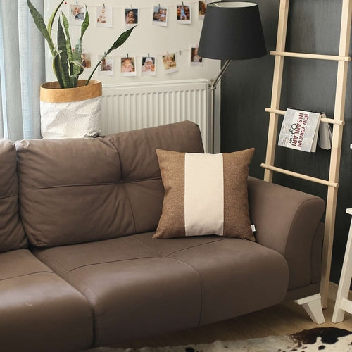 Brown and Ivory Strap Detail Throw Pillow