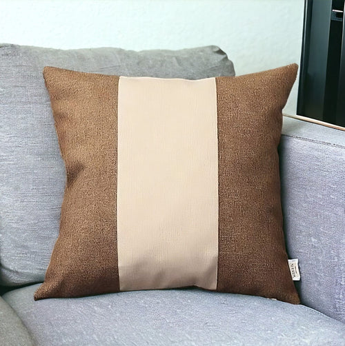 Brown and Ivory Strap Detail Throw Pillow