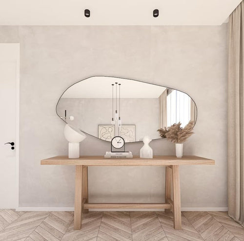 Asymmetrical Wooden Framed Wall Mirror – Sculptural Modern Accent Mirror by North Kaiser