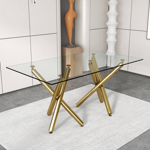 Solara Glass Dining Table – Golden Minimalist Edition
