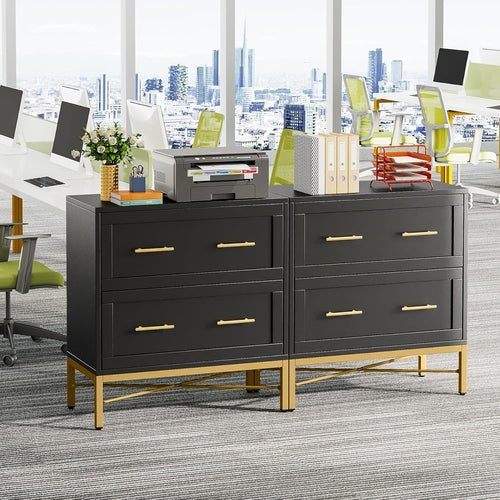 Noir Luxe Gold-Frame Lateral Filing Console