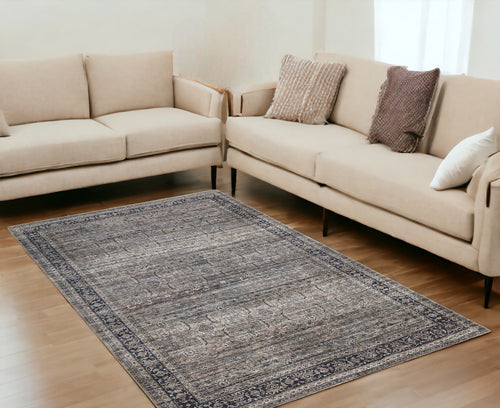 Brown and Blue Oriental Distressed Area Rug