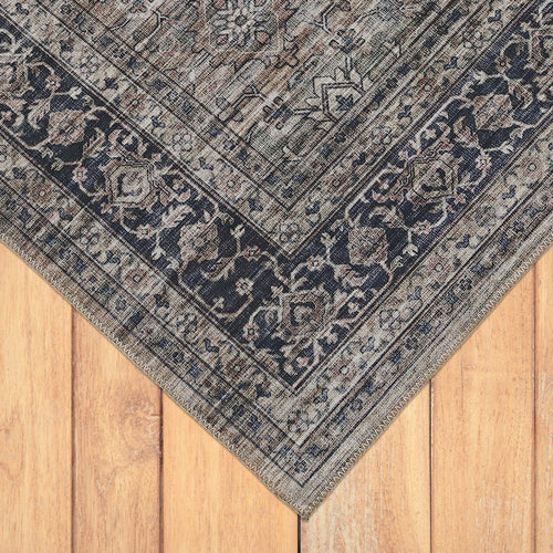 Brown and Blue Oriental Distressed Area Rug