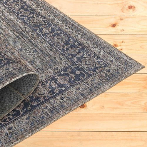Brown and Blue Oriental Distressed Area Rug