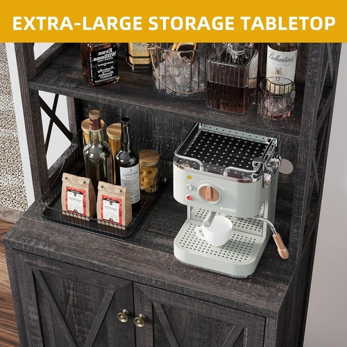 Vintiera Rustic Oak Wine Bar Cabinet with Adjustable Shelving