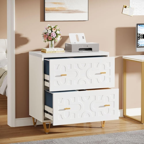 Aurora Luxe White & Gold Lateral Filing Console