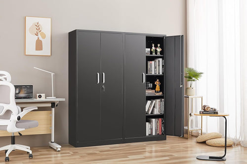 Metal Storage Cabinet With Adjustable Shelves Black