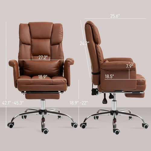 Brown Leather High-Back Reclining Executive Chair with Footrest