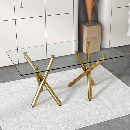 Solara Glass Dining Table – Golden Minimalist Edition