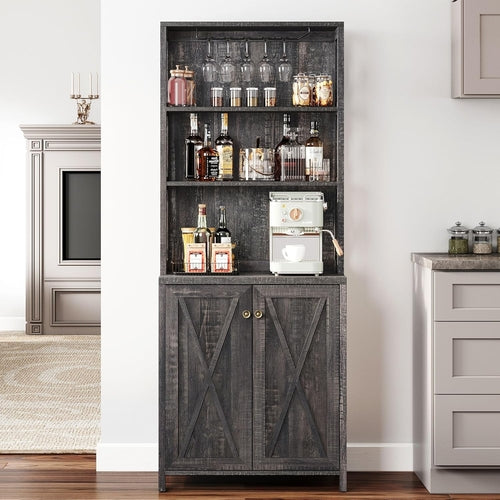 Vintiera Rustic Oak Wine Bar Cabinet with Adjustable Shelving