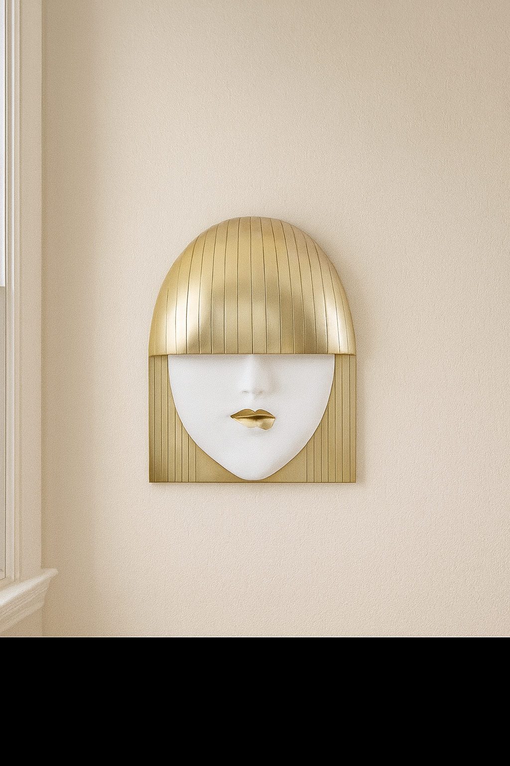 Fashion Faces Wall Art – Large “Pout” in White and Gold Leaf