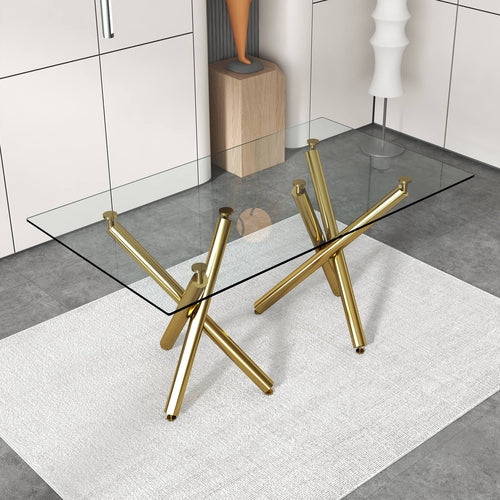 Solara Glass Dining Table – Golden Minimalist Edition