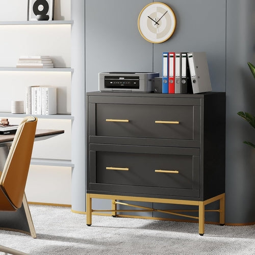 Noir Luxe Gold-Frame Lateral Filing Console