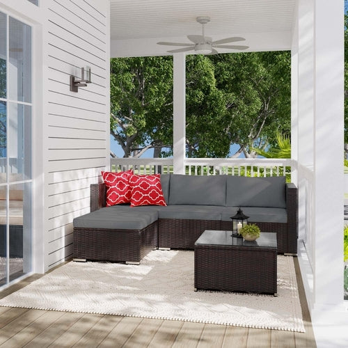 Versatile All-Weather Wicker Patio Sofa Set – Modular Outdoor Sectional with Cushions