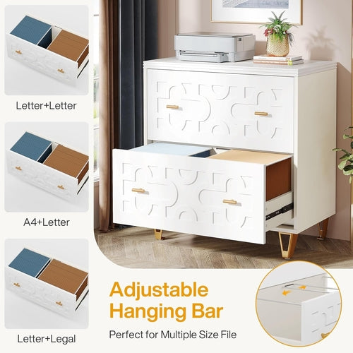 Aurora Luxe White & Gold Lateral Filing Console