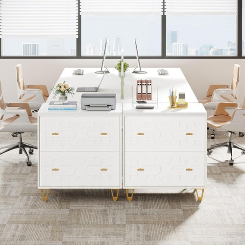Aurora Luxe White & Gold Lateral Filing Console