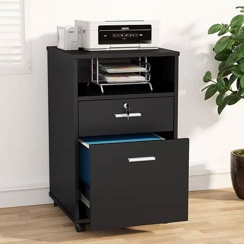 Black Rolling 2-Drawer Mobile File Cabinet