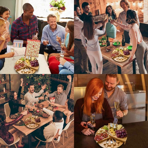 Swivel Bamboo Cheese Board with Hidden Drawer and Knife Set – 14-Inch Round