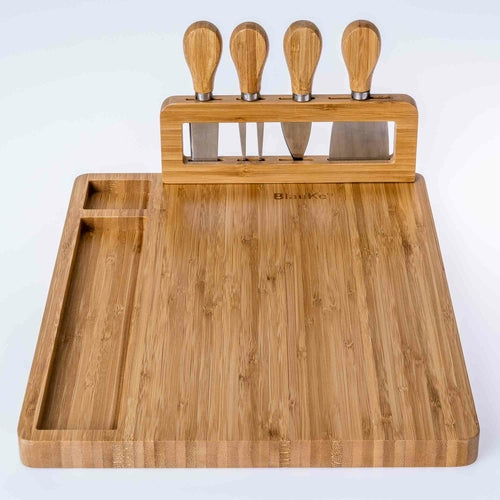 Bamboo Cheese Board with Removable Knife Holder and Four-Piece Set