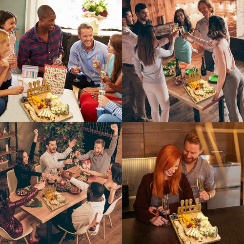 Bamboo Cheese Board with Removable Knife Holder and Four-Piece Set