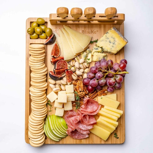 Bamboo Cheese Board with Removable Knife Holder and Four-Piece Set
