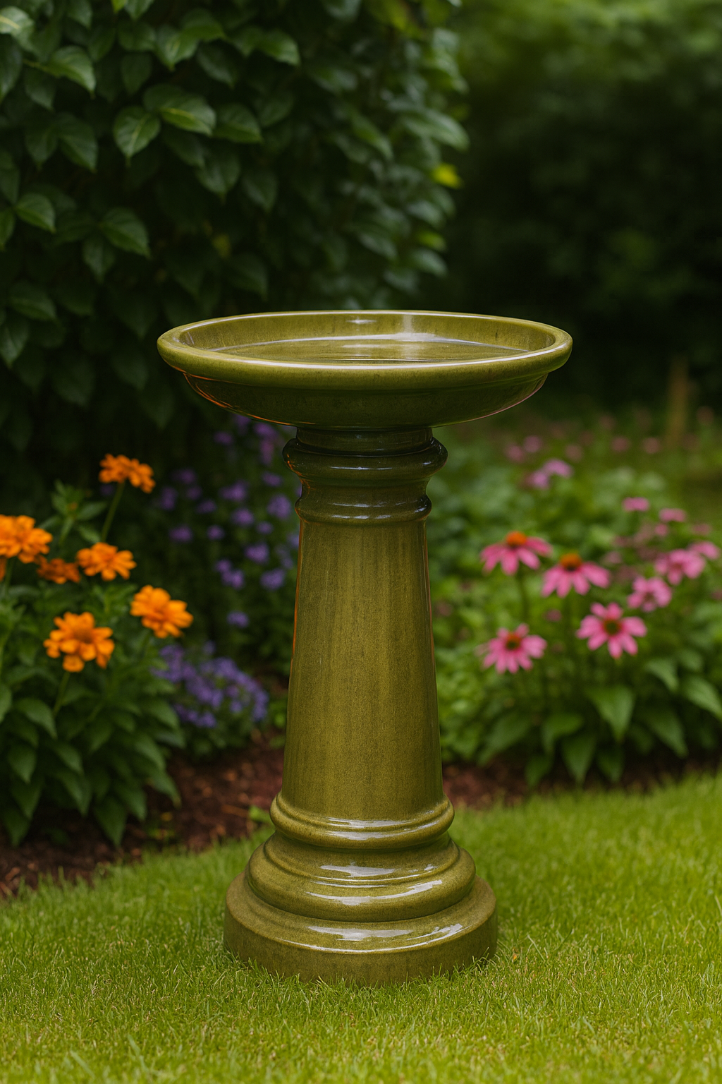 Verdant Haven Ceramic Birdbath