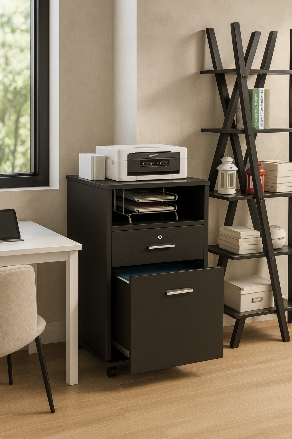 Black Rolling 2-Drawer Mobile File Cabinet