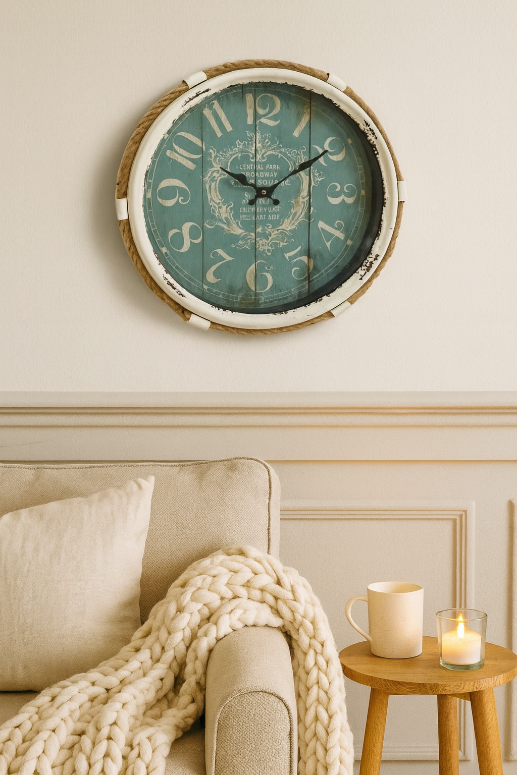 Vintage Nautical Wall Clock with Distressed Metal Frame