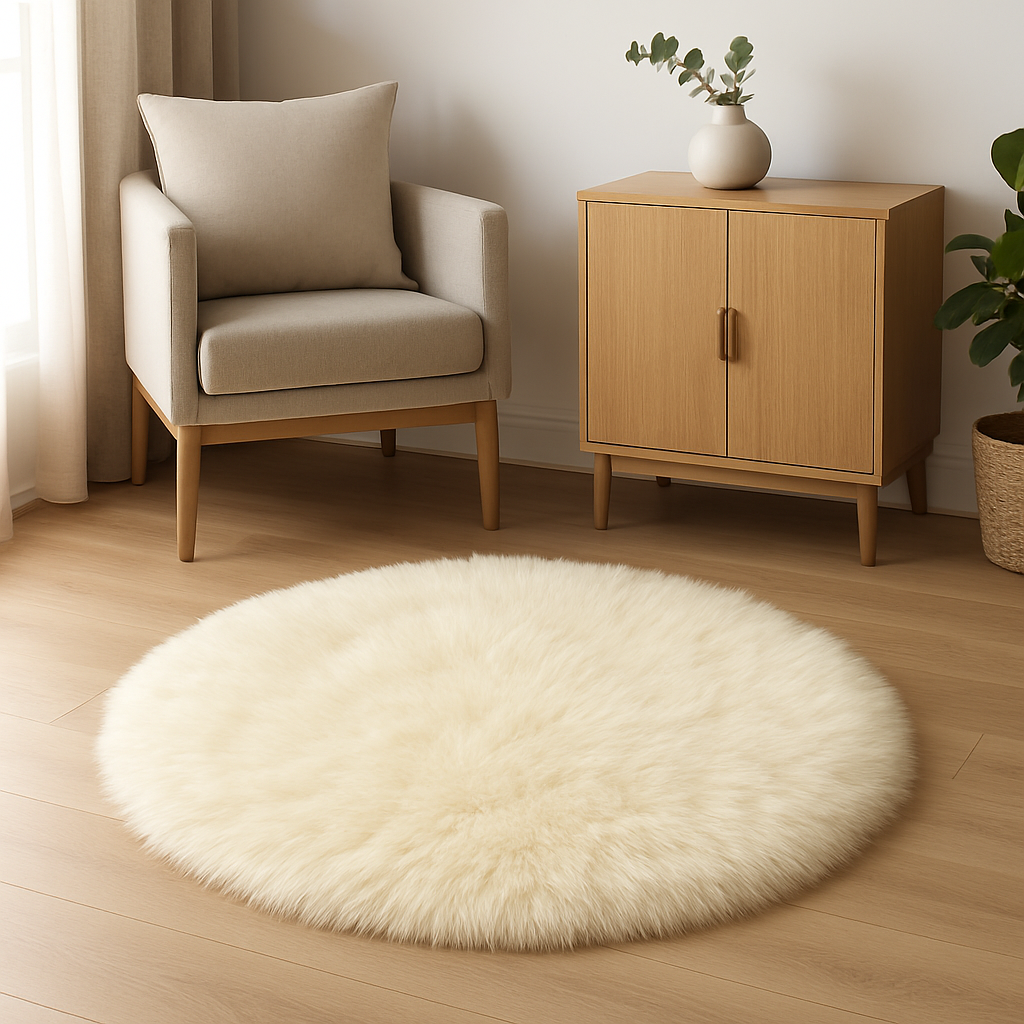 Round Off-White Sheepskin Rug